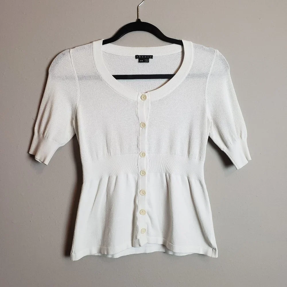 Theory Holli Shock Ivory Button Down Blouse Top Medium - Picture 1 of 7